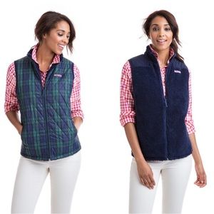 Vineyard Vines Reversible Navy and Green Plaid Vest